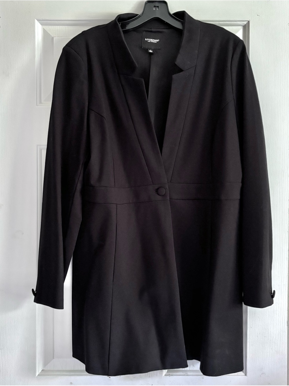 Lg Liverpool Los Angeles Black Longline One-button Notch Collar Blazer (Sz 12)